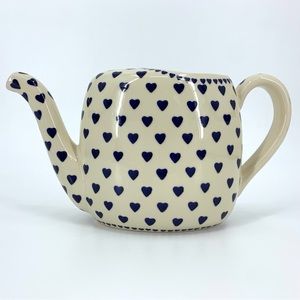 Wiza Ceramic 64 oz. Pitcher, Dark Blue Hearts on Cream, Hand-Made in Poland